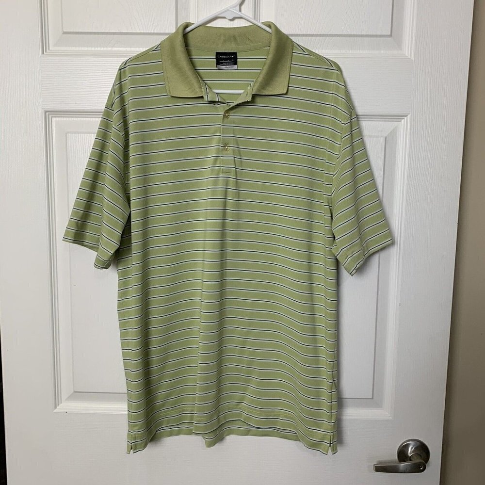 Nike Fit Dry Golf Polo Men’s Large Green Blue & White Stripe Shirt